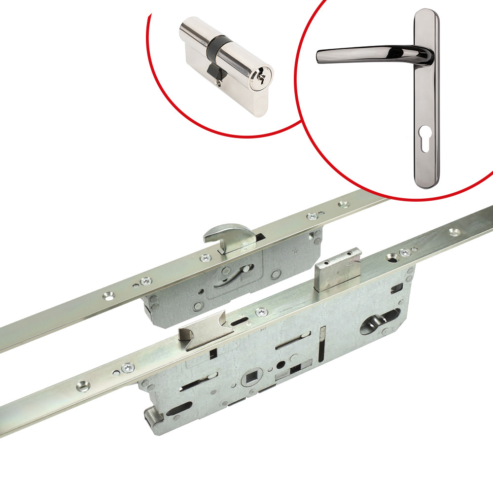 Fuhr Front Door Lock Kit with Cylinder & Alpine Door Handle - Smokey Chrome (For 44mm Doors)